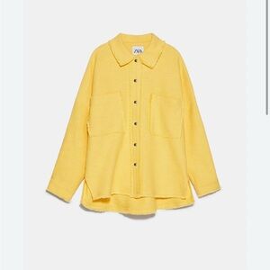 ZARA yellow tweed snap button shirt jacket shacket oversized size S